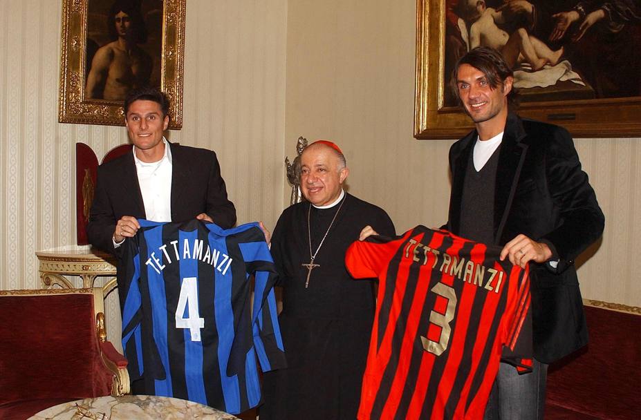 Javier Zanetti, 42 anni, il cardinale Tettamanzi 81 anni e Paolo Maldini, 47. DFP